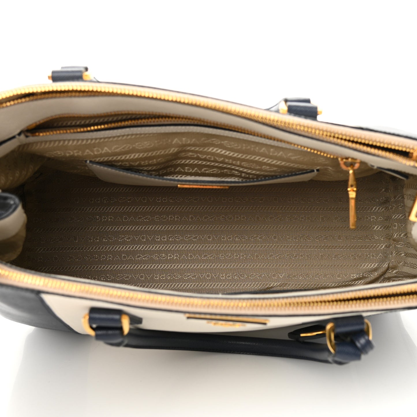 Saffiano Lux Colorblock Medium Galleria Double Zip Tote Talco Baltico