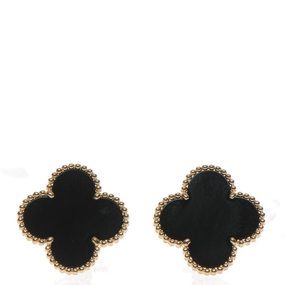 Van Cleef & Arpels 18K Yellow Gold Black Onyx Vintage Alhambra Earrings 1 of 6