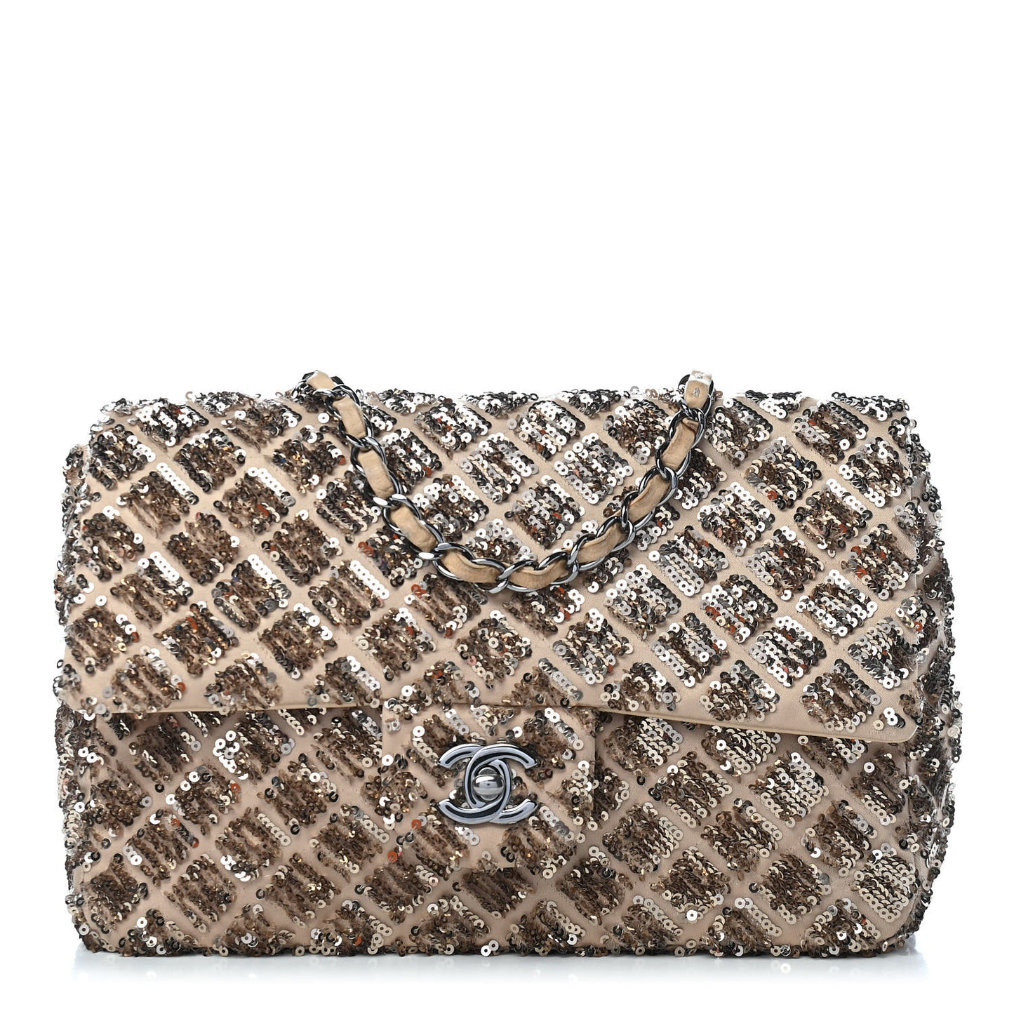Sequin Quilted Medium Single Flap Gold