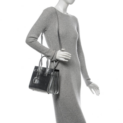 Saint Laurent Metallic Lizard Calfskin Embossed Baby Sac De Jour Argento Nero 2 of 6