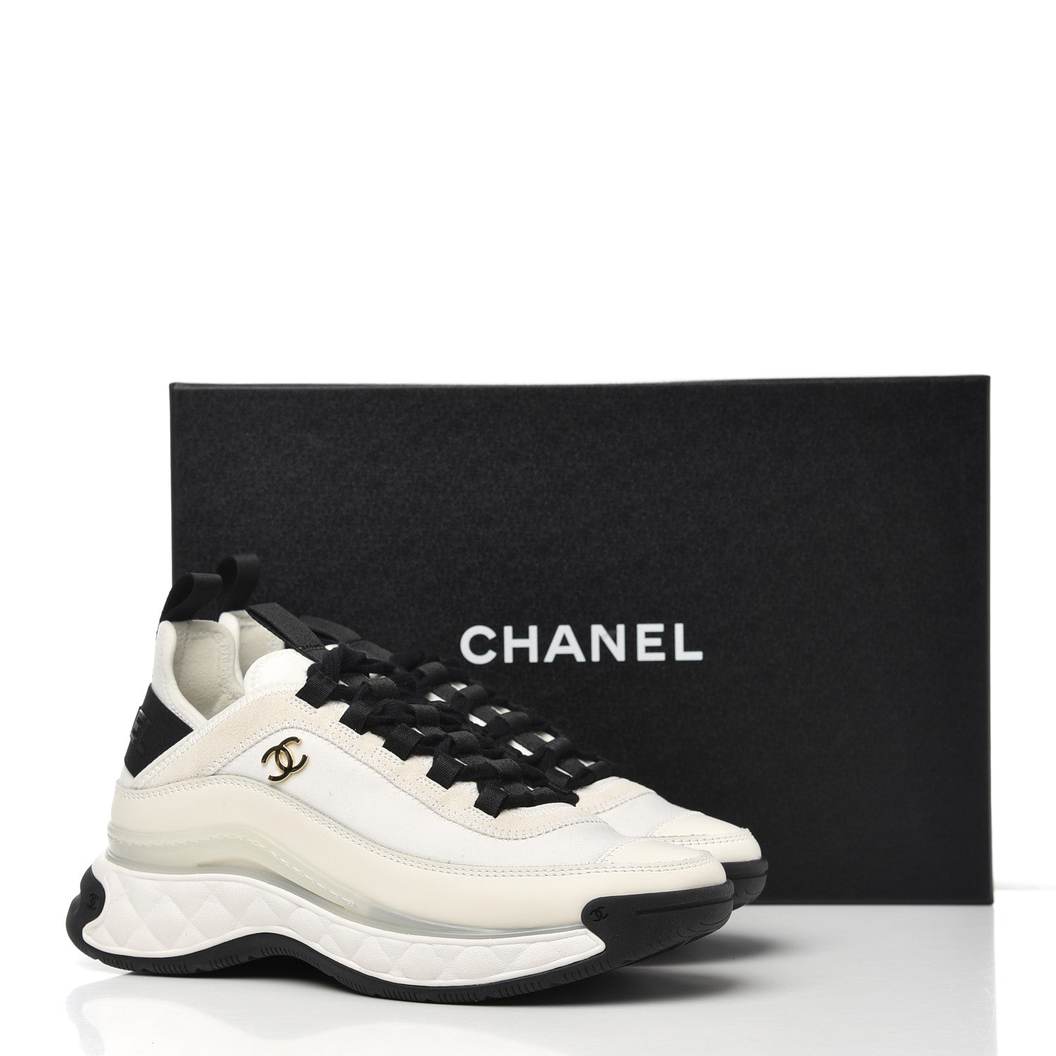 Chanel Velvet Calfskin Mixed Fibers CC Sneakers 35.5 Ivory Black 14 of 14