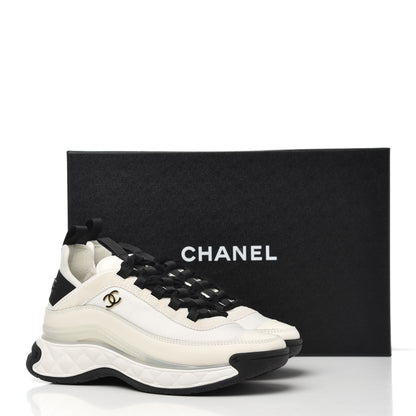 Chanel Velvet Calfskin Mixed Fibers CC Sneakers 35.5 Ivory Black 14 of 14