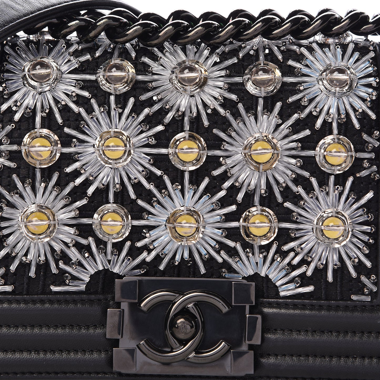 Lambskin Satin LED Metal Small Boy Flap Black