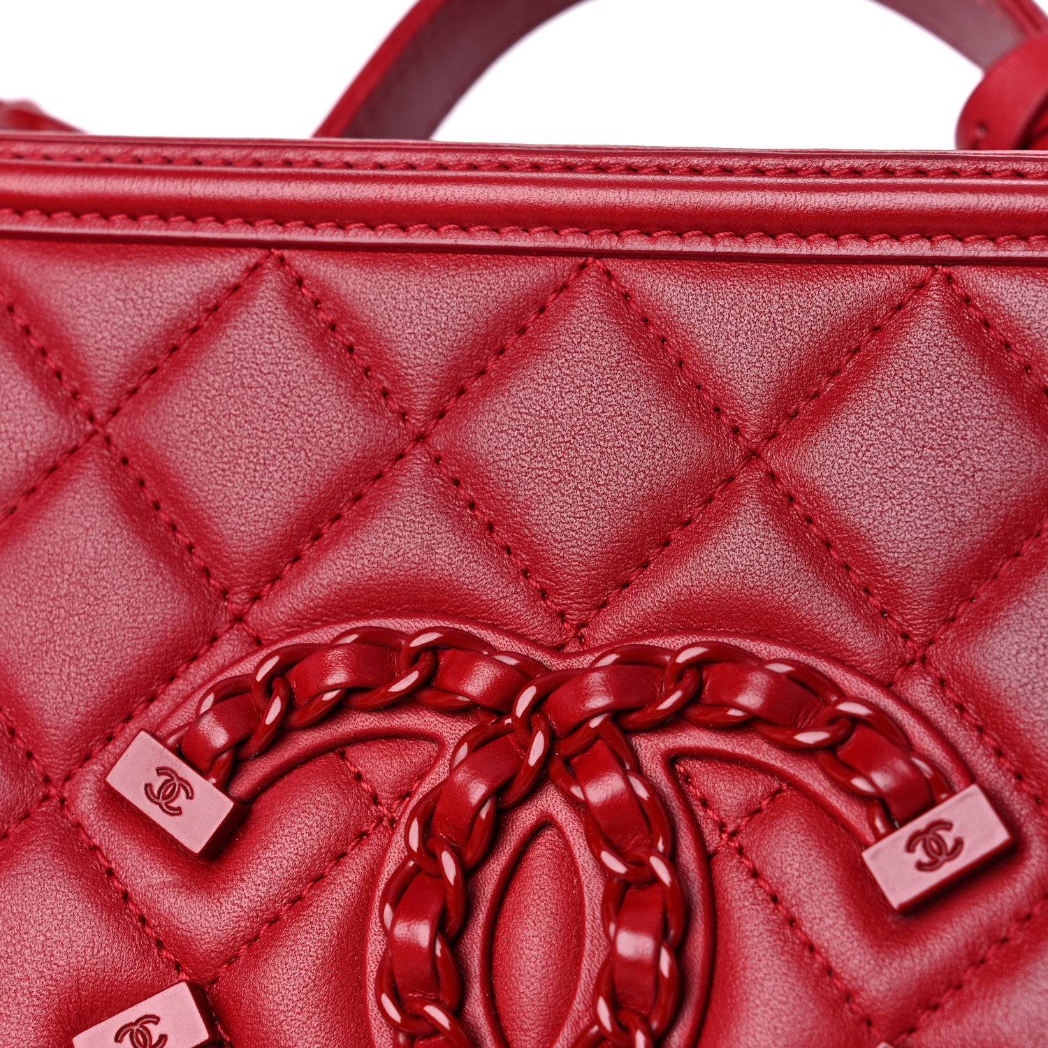 Chanel Lambskin Quilted Medium CC Filigree Vanity Case Dark Red 10 of 13