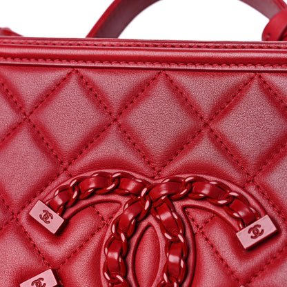 Chanel Lambskin Quilted Medium CC Filigree Vanity Case Dark Red 10 of 13