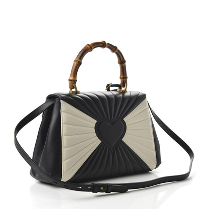 Gucci Calfskin Bamboo Trapuntata Queen Margaret Top Handle Bag Mystic White Black 3 of 19