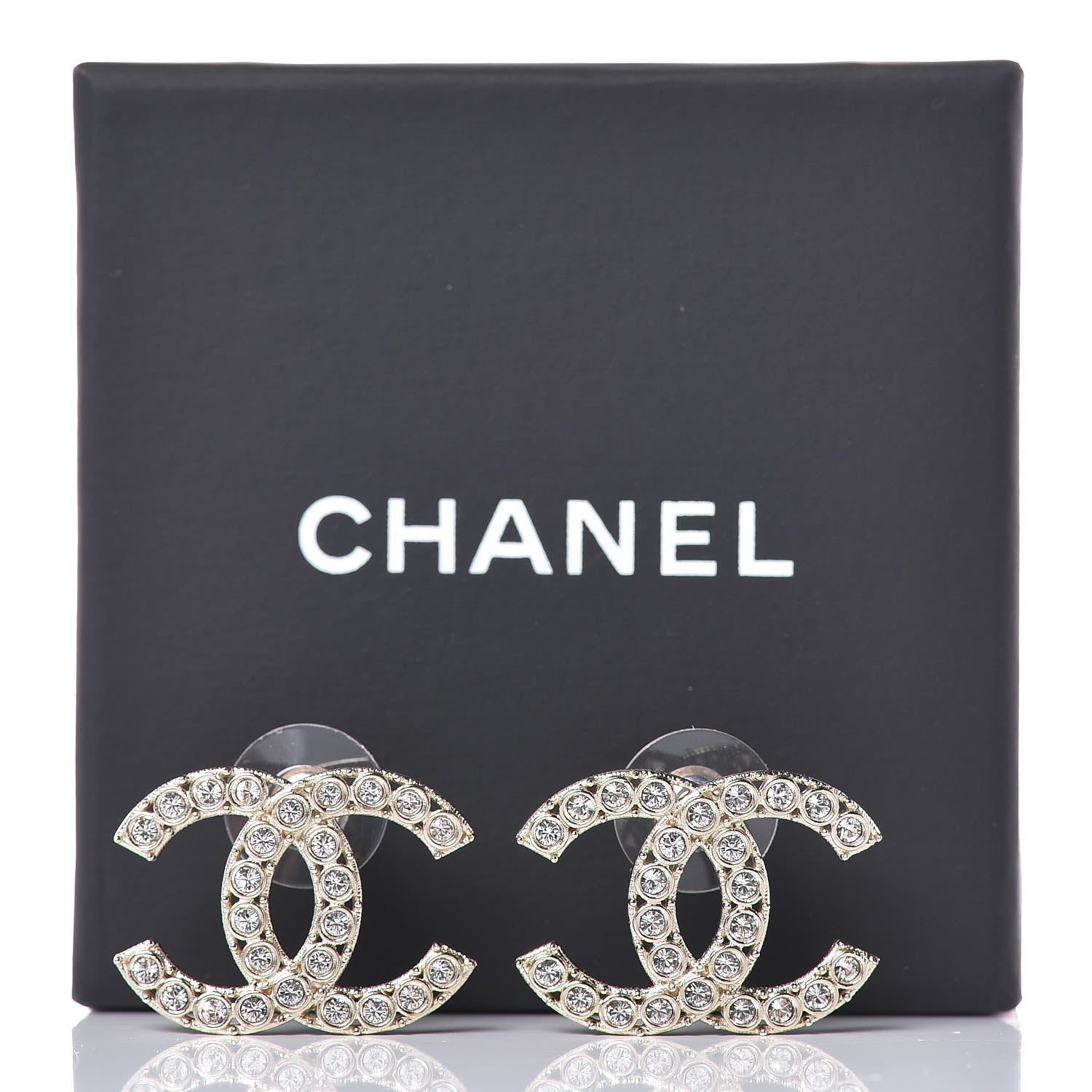 Chanel Crystal CC Large Stud Earrings Gold 5 of 5