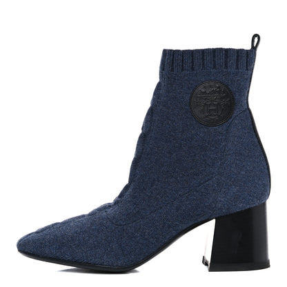 Hermes Knit Calfskin Volver Ankle Boots 36.5 Bleu Fonce 1 of 15