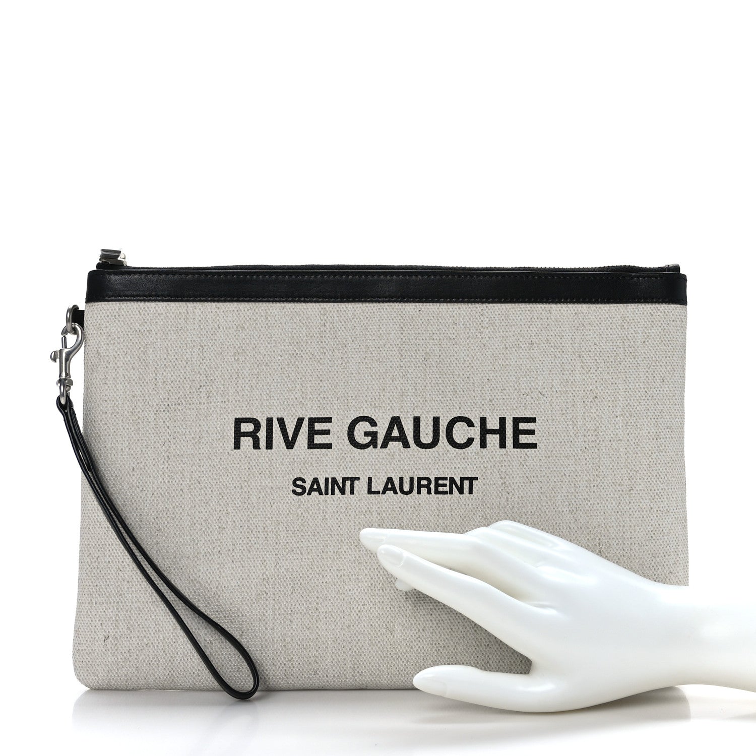 Saint Laurent Linen Canvas Rive Gauche Zipped Pouch Optic White 2 of 7