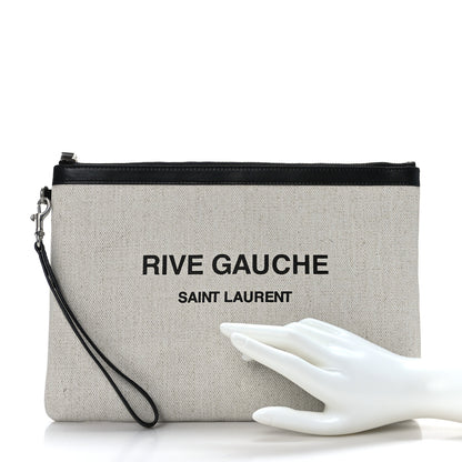 Saint Laurent Linen Canvas Rive Gauche Zipped Pouch Optic White 2 of 7