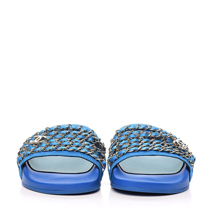 Chanel Satin Chain Flat Sandals 36 Bright Blue 2 of 11
