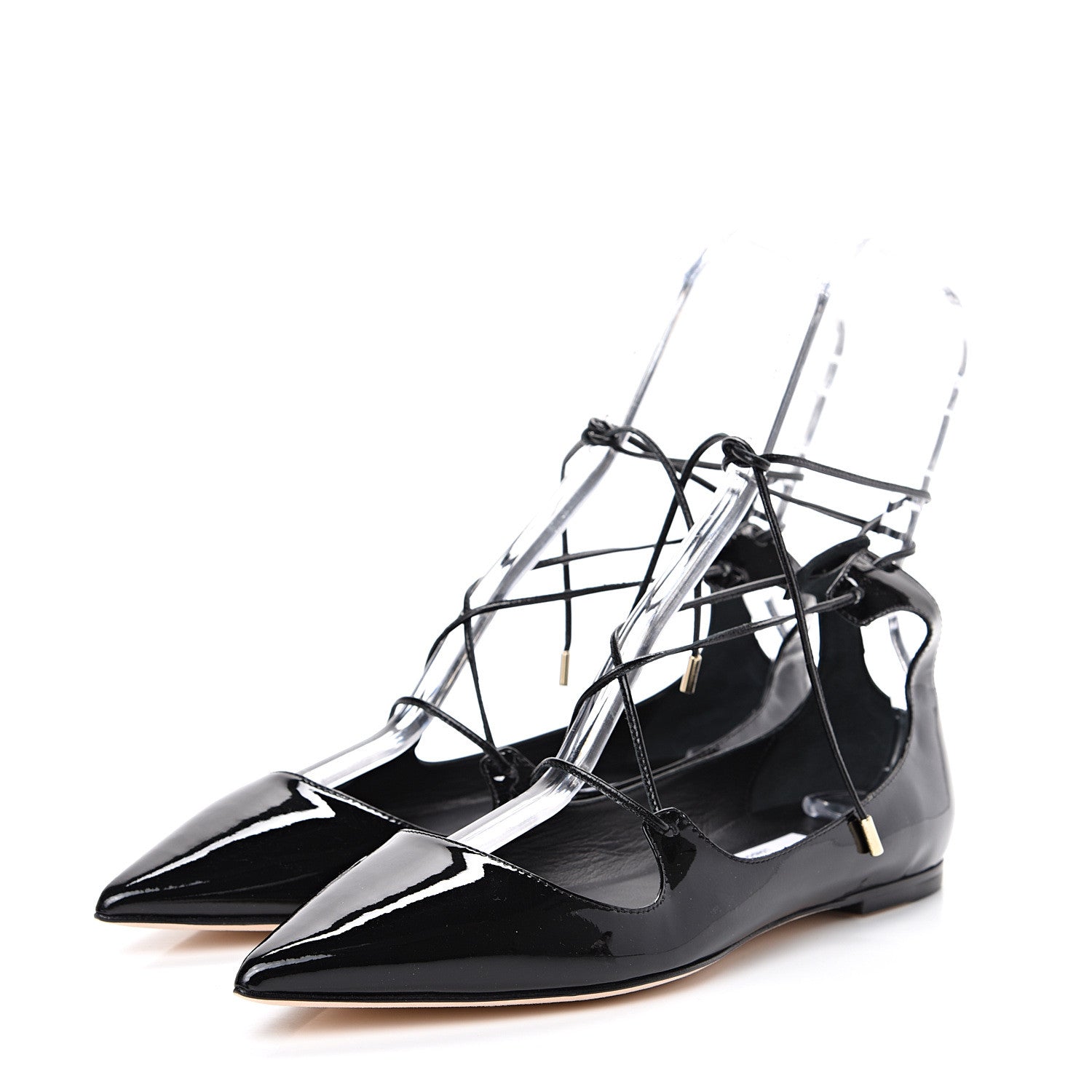 Jimmy Choo Patent Lace Up Vita Flats 40 Black 3 of 10