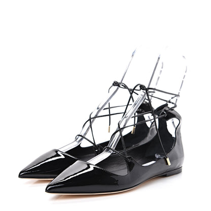 Jimmy Choo Patent Lace Up Vita Flats 40 Black 3 of 10