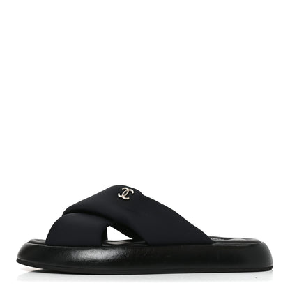 Chanel Fabric CC Mules Sandals 38 Black 1 of 8