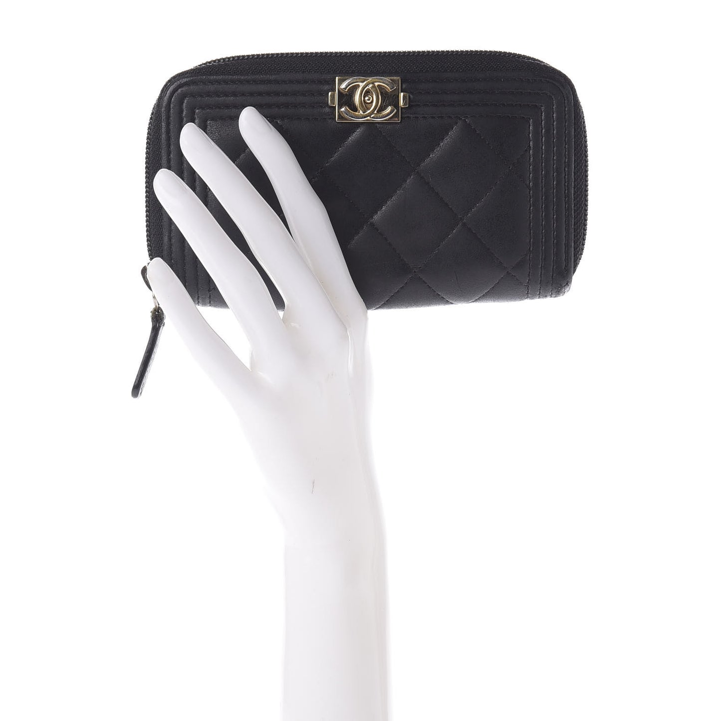 Lambskin Quilted Small Boy Zip Around Wallet Black