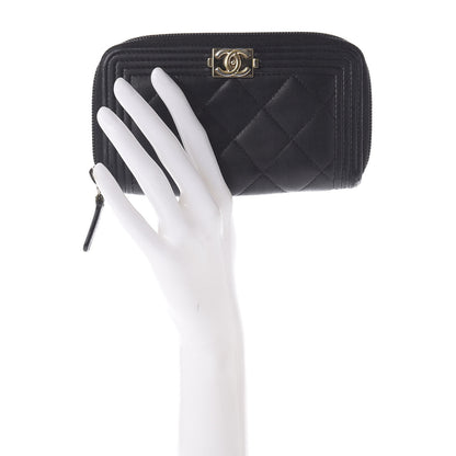 Chanel Lambskin Quilted Small Boy Zip Around Wallet Black 2 of 9