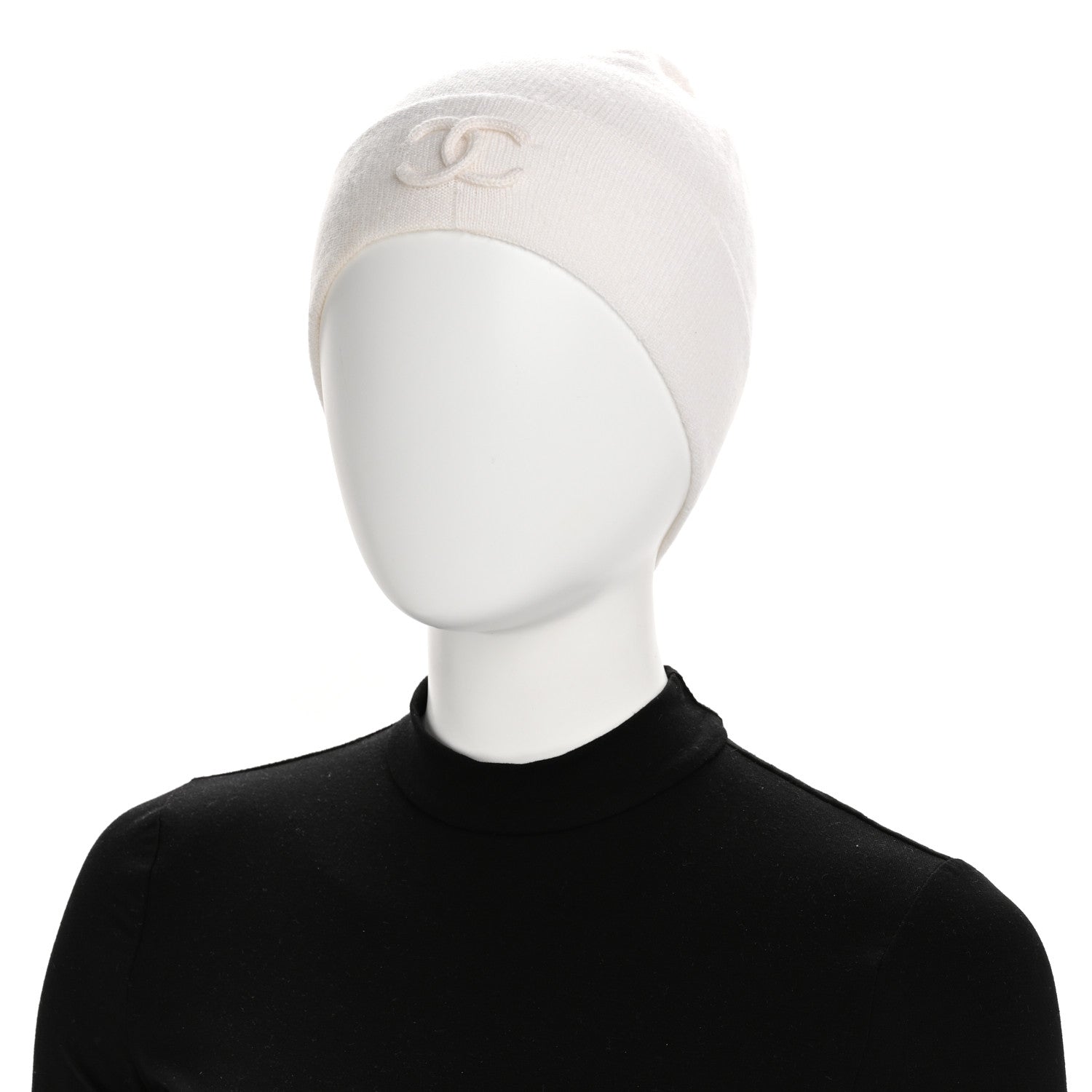 Chanel Cashmere Cotton CC Beanie Hat White 2 of 7