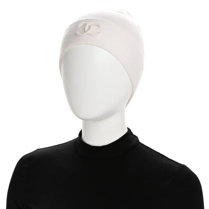 Chanel Cashmere Cotton CC Beanie Hat White 2 of 7