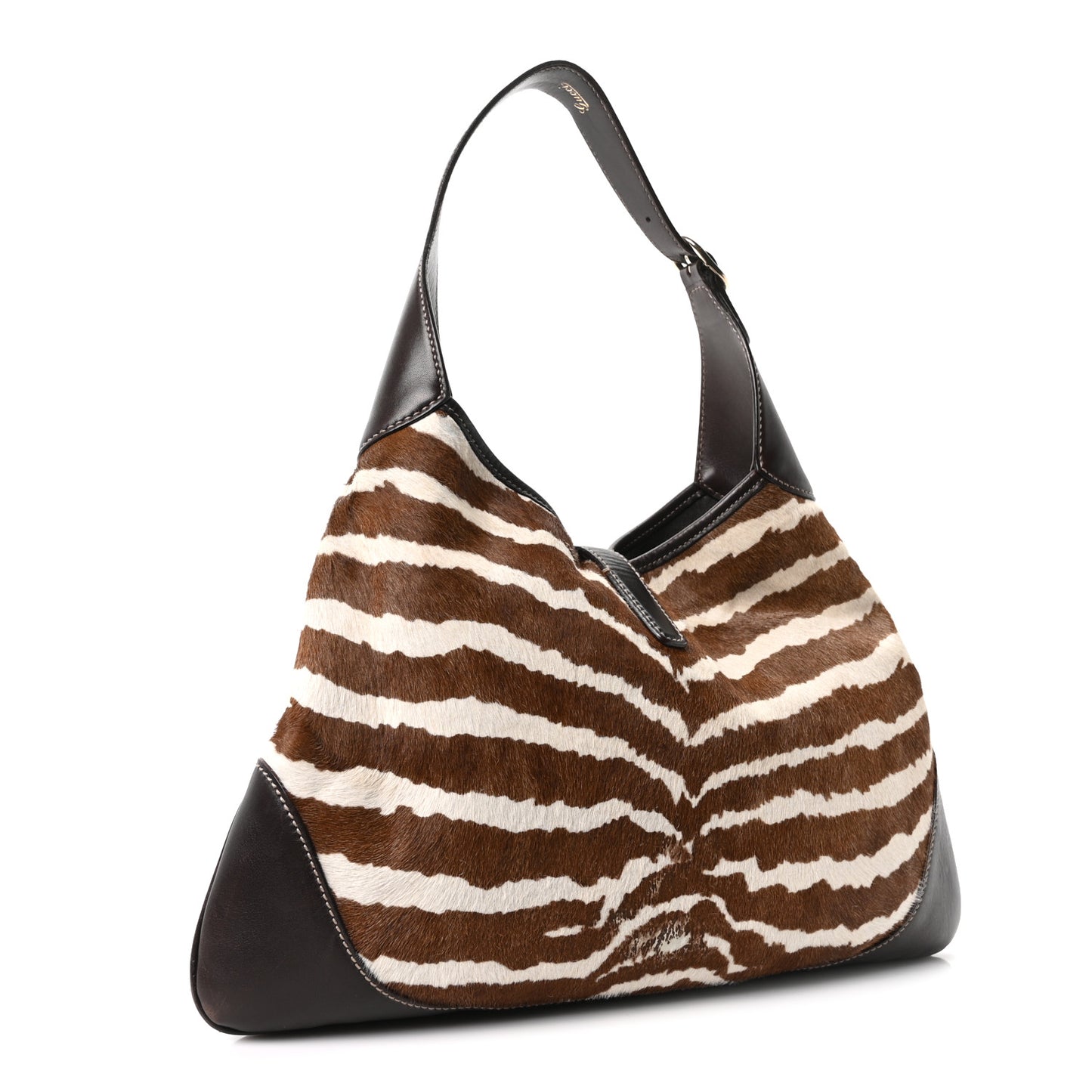 Pony Hair Zebra Print Medium Jackie O Bouvier Hobo Brown