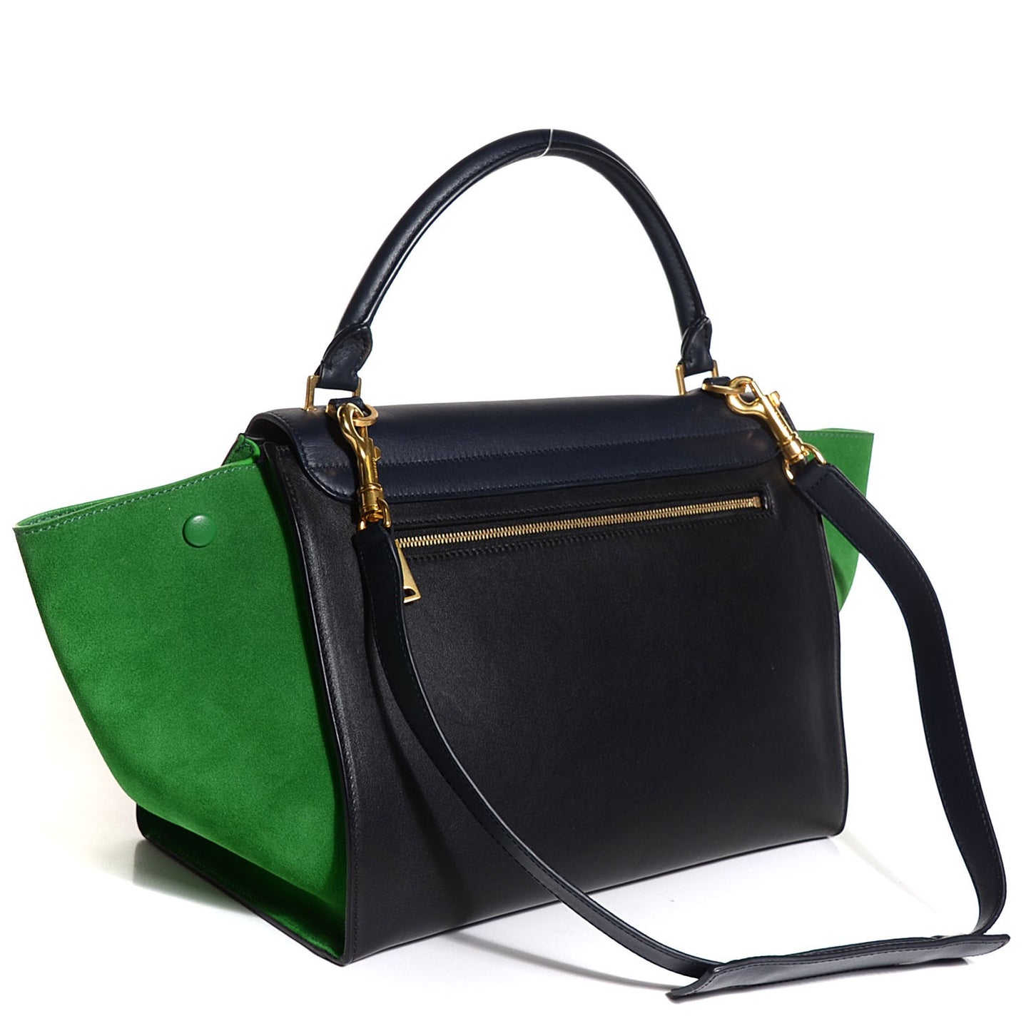 Smooth Calfskin Suede Medium Tri-Color Trapeze Green Grass