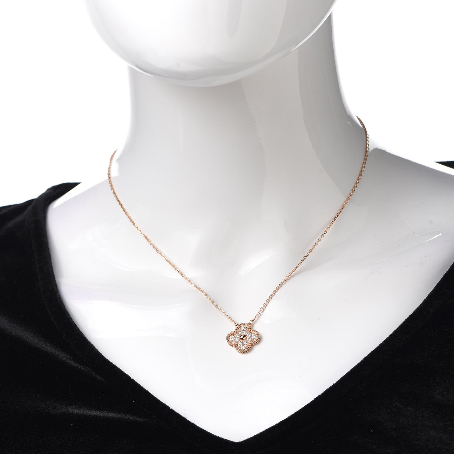 Van Cleef & Arpels 18K Rose Gold Diamond Vintage Alhambra Pendant Necklace 2 of 8