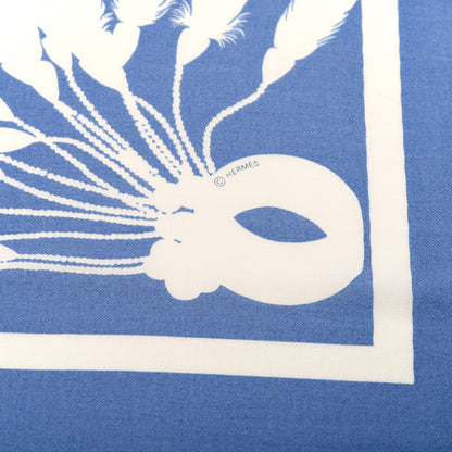 Hermes Cashmere Silk Brazil Tattoo Shawl 140 Bleu Lavande Blanc 5 of 5