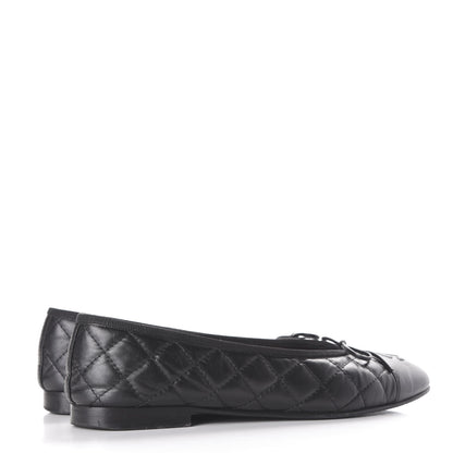Chanel Aged Calfskin Quilted CC Cap Toe Ballerina Flats 39 Black 4 of 11