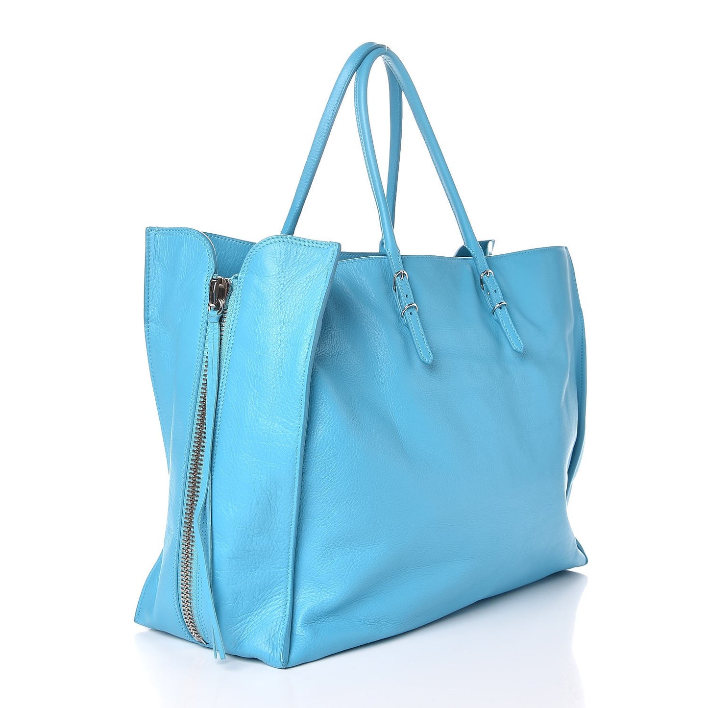 Supple Calfskin Papier A4 Zip Around Tote Bleu Caraibes
