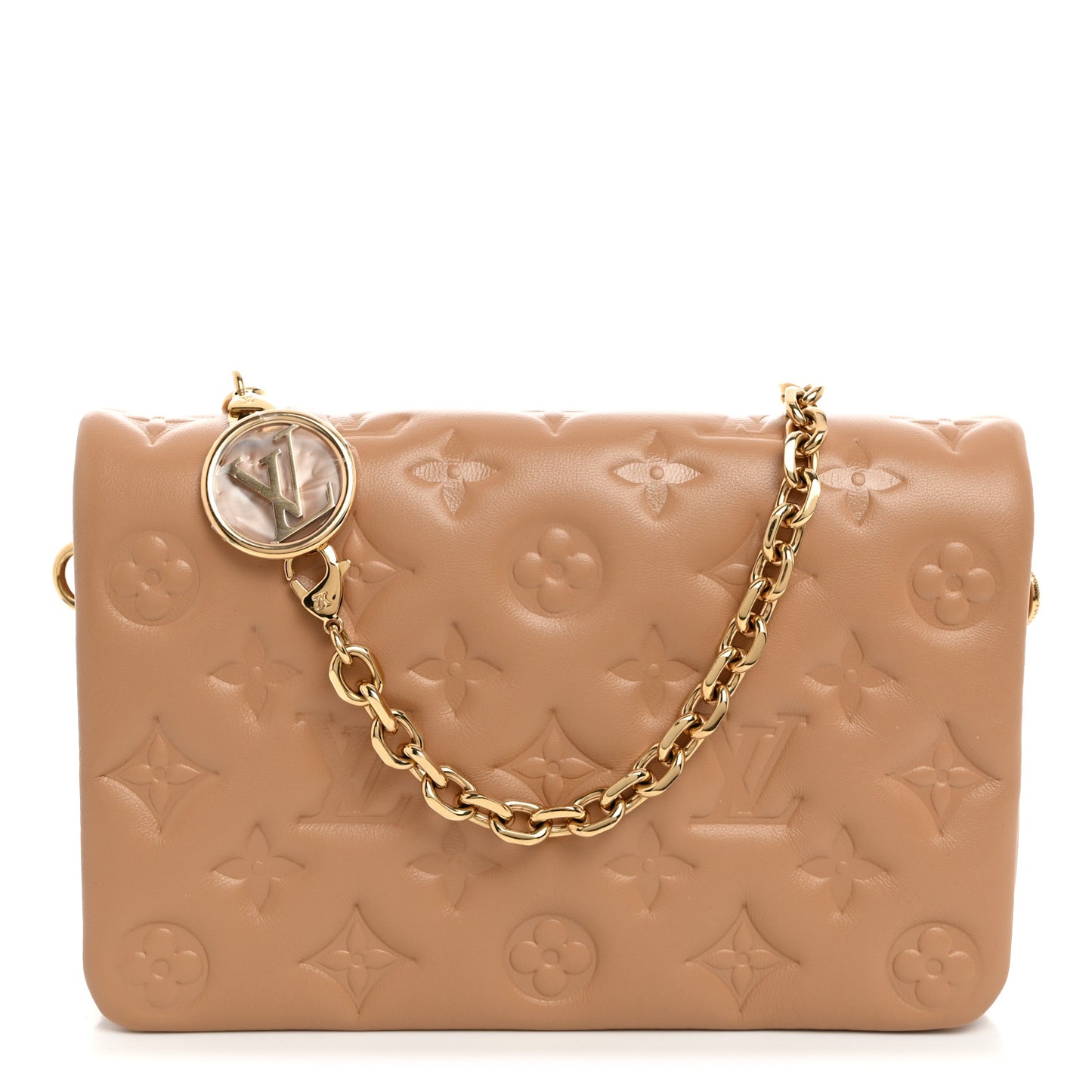 Lambskin Embossed Monogram Pochette Coussin Camel