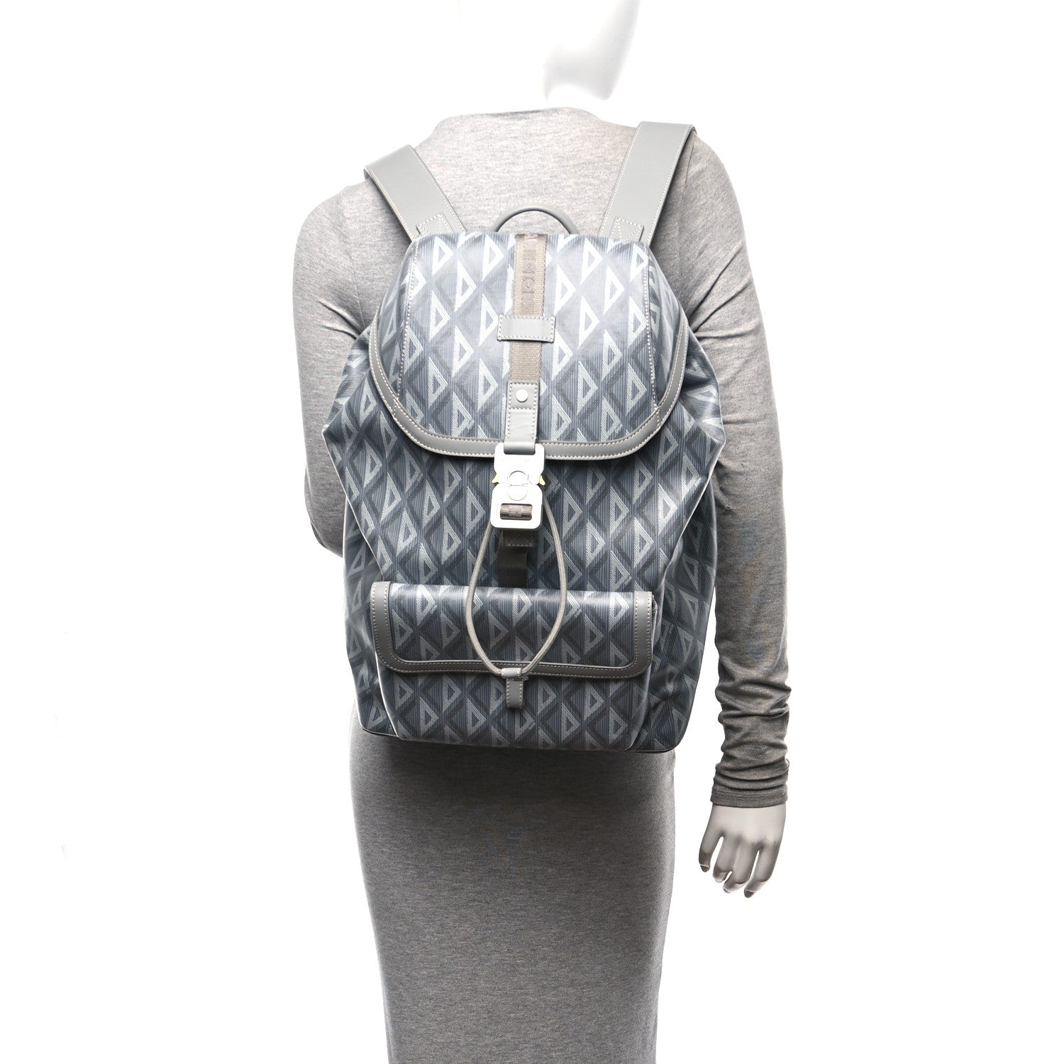 Christian Dior Coated Canvas CD Diamond Flap Backpack Gray 2 of 11