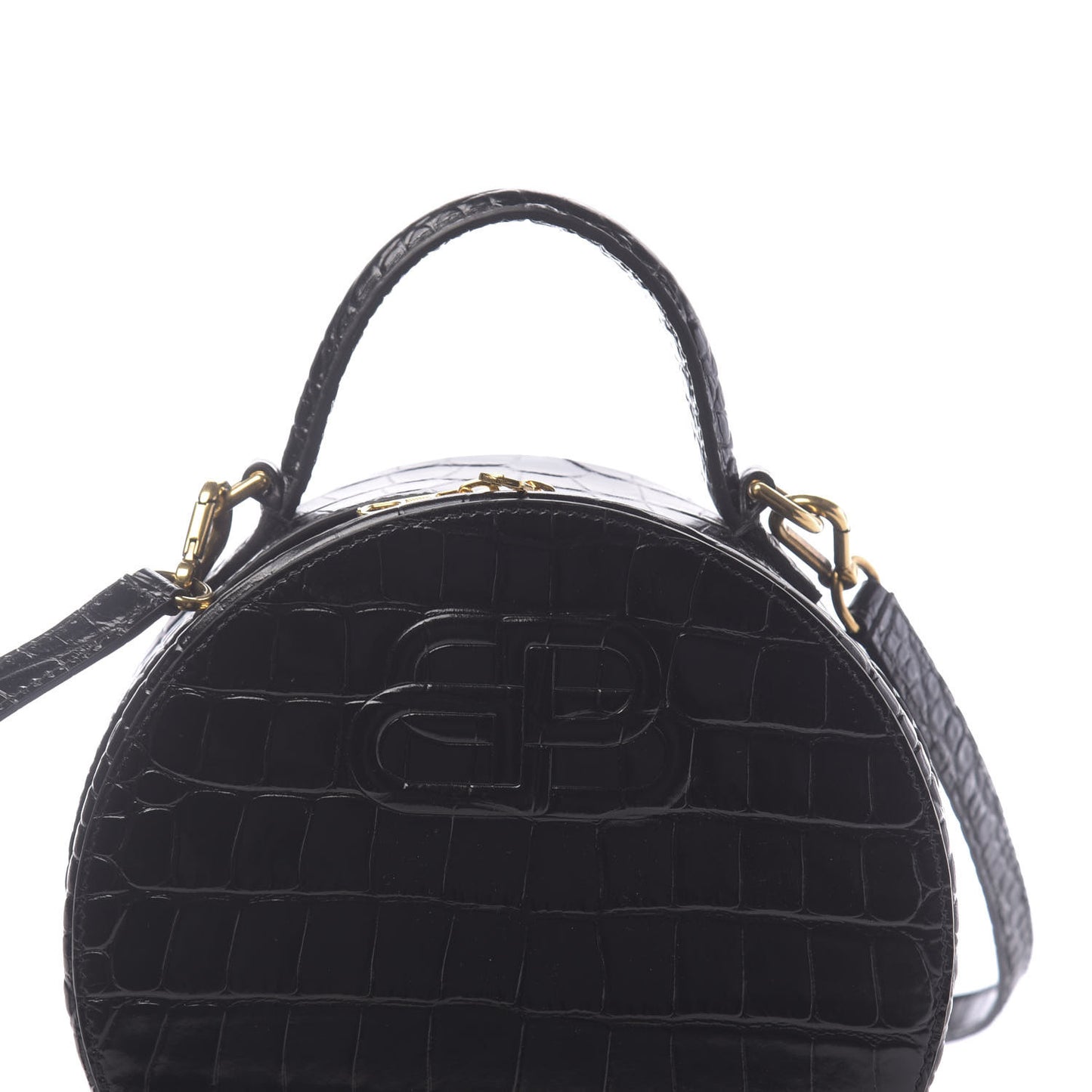 Calfskin Crocodile Embossed Vanity Round Bag XS Black