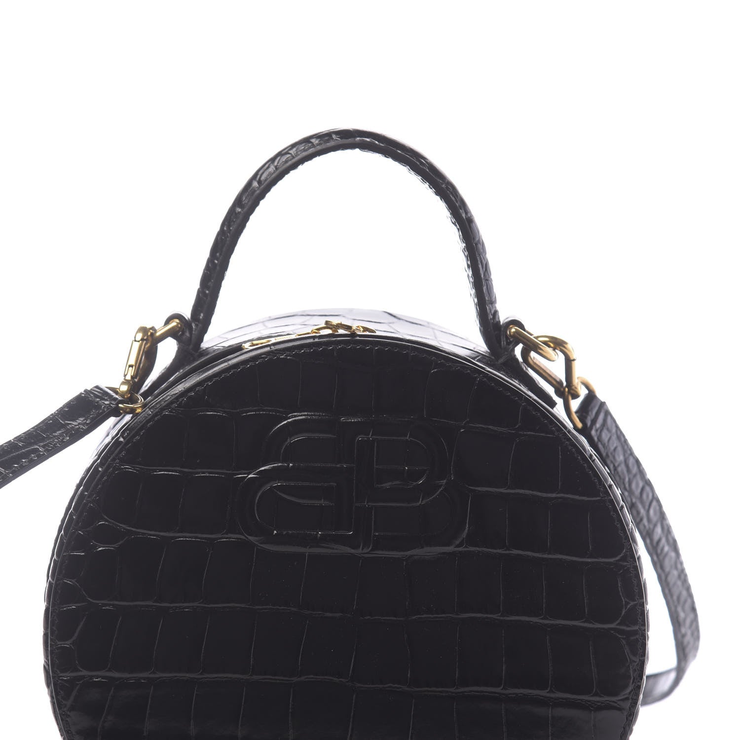 Balenciaga Calfskin Crocodile Embossed Vanity Round Bag XS Black 9 of 9