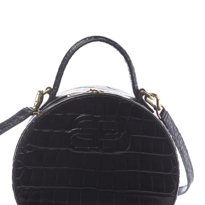 Balenciaga Calfskin Crocodile Embossed Vanity Round Bag XS Black 9 of 9