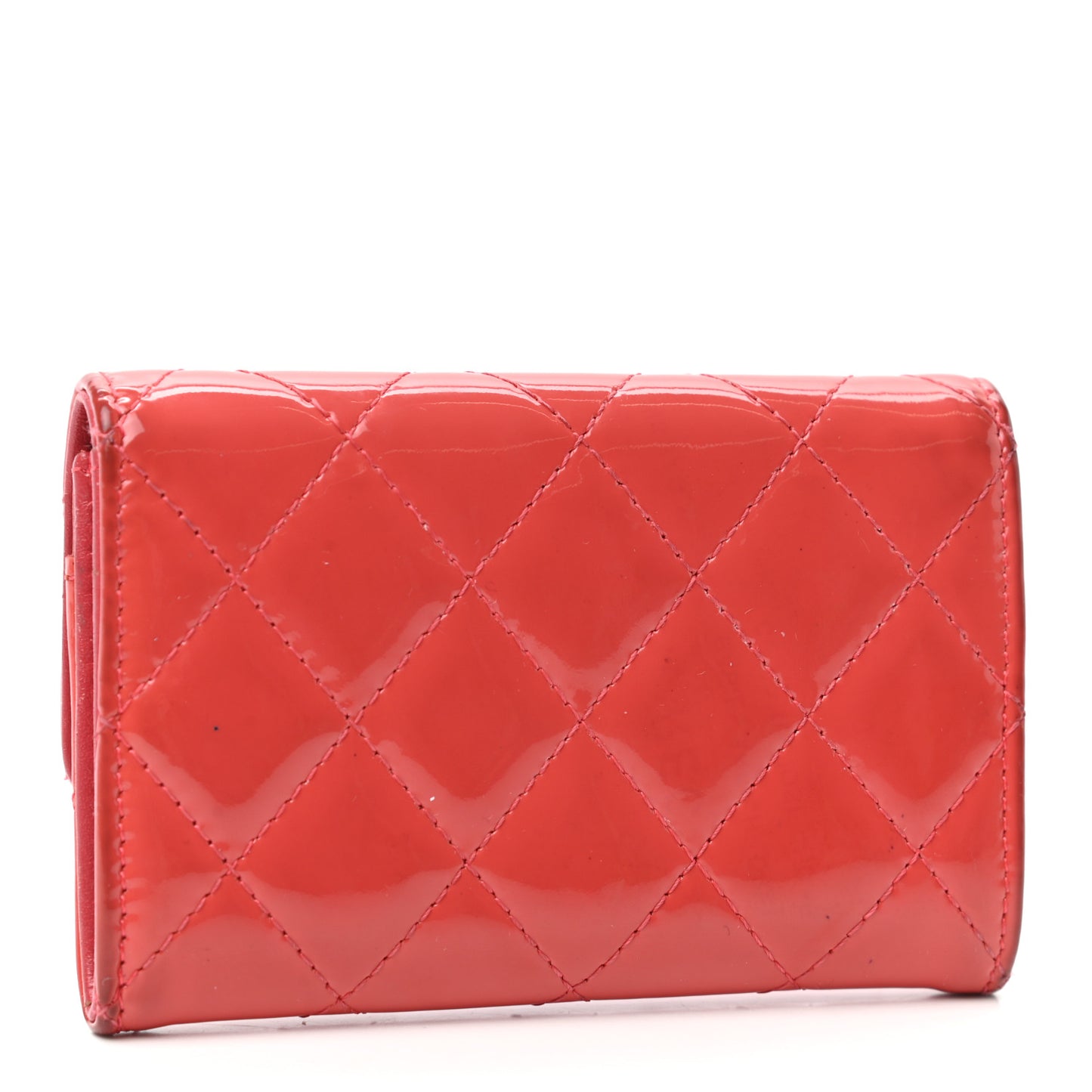 Patent Quilted Card Holder Wallet Coral