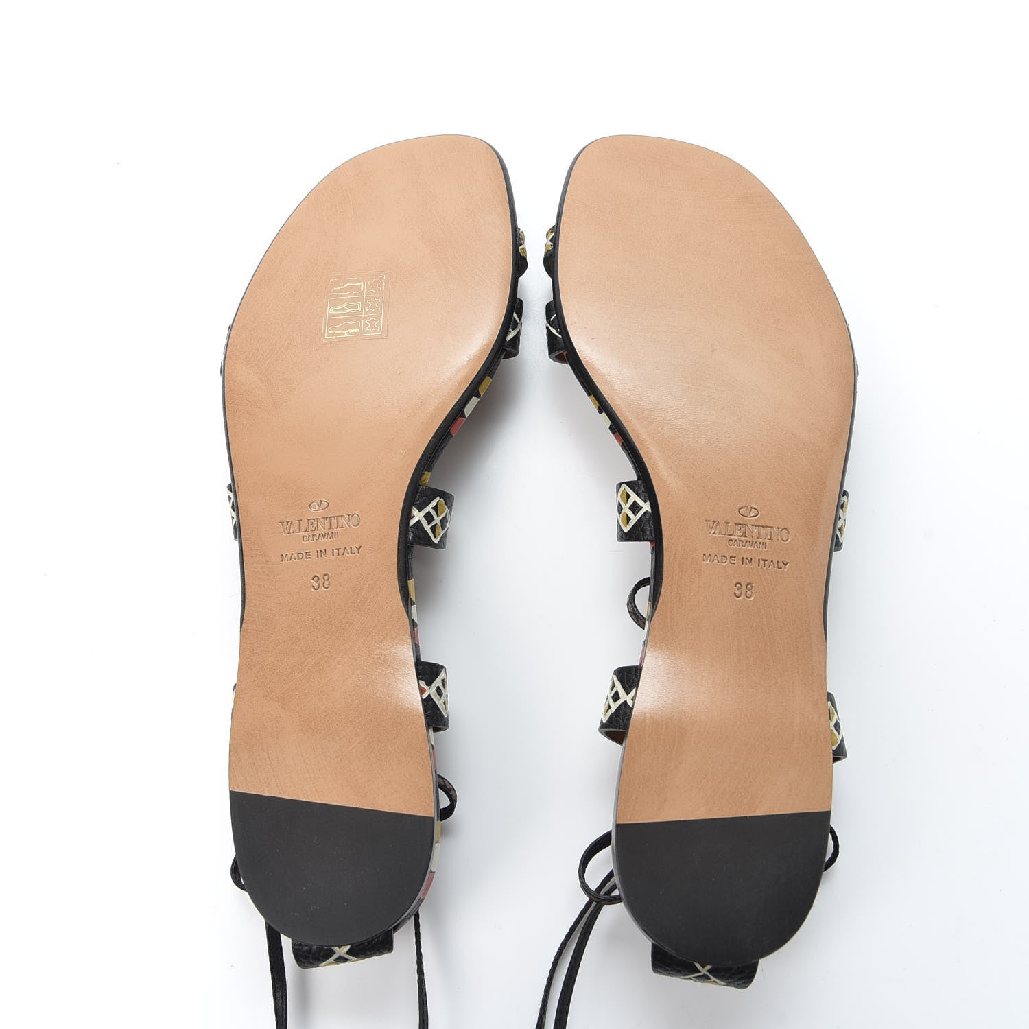 Valentino Garavani Calfskin Primitive Print Gladiator Sandals 38 Black Multi 5 of 8