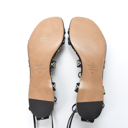 Valentino Garavani Calfskin Primitive Print Gladiator Sandals 38 Black Multi 5 of 8