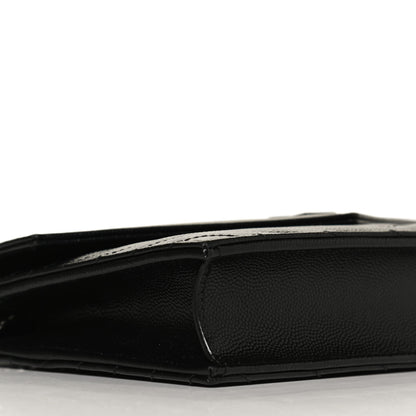 Saint Laurent Grain De Poudre Matelasse Chevron Monogram Monochrome Envelope Chain Wallet Black 8 of 12