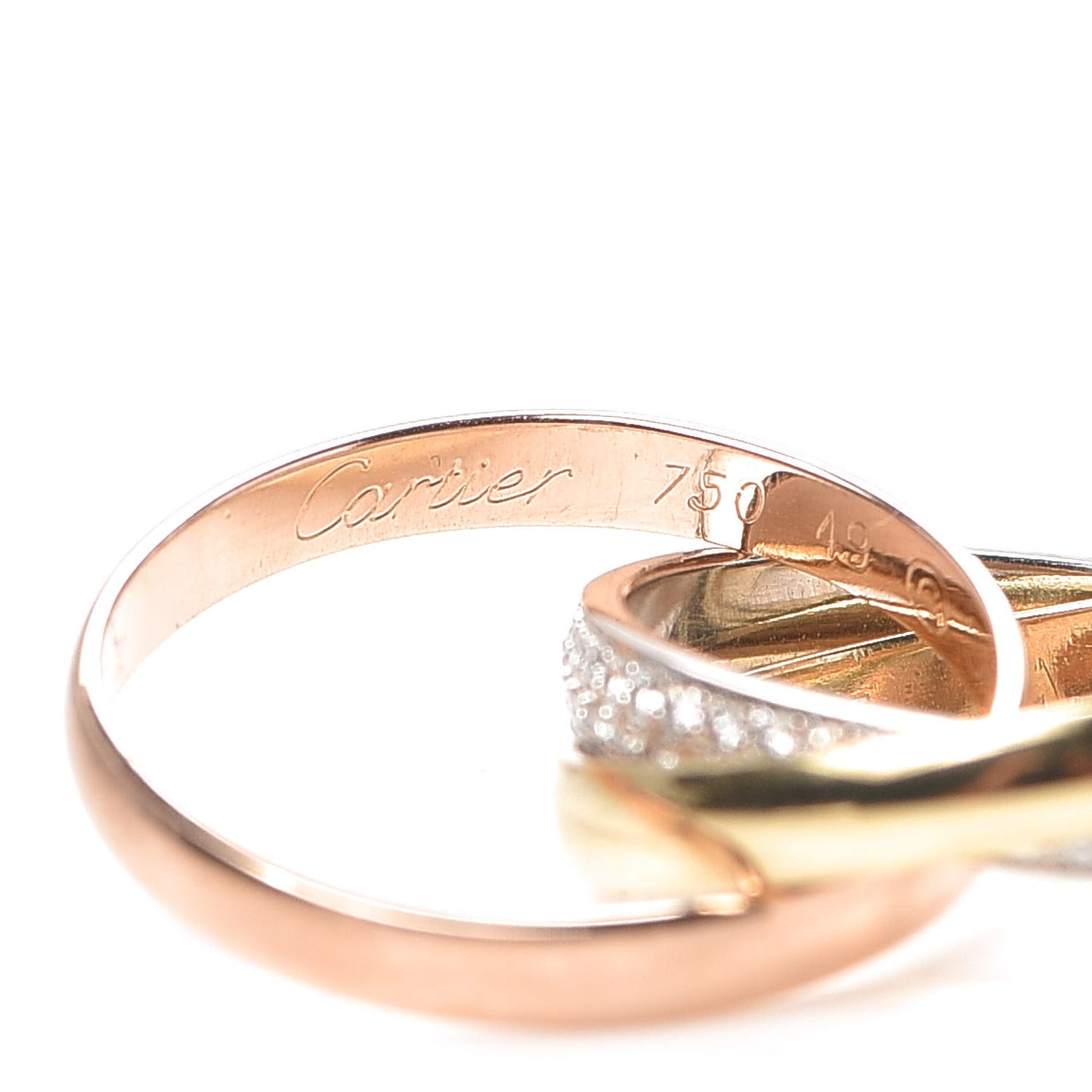 18K White Yellow Pink Gold Diamond Small Trinity Paved Ring 49 5