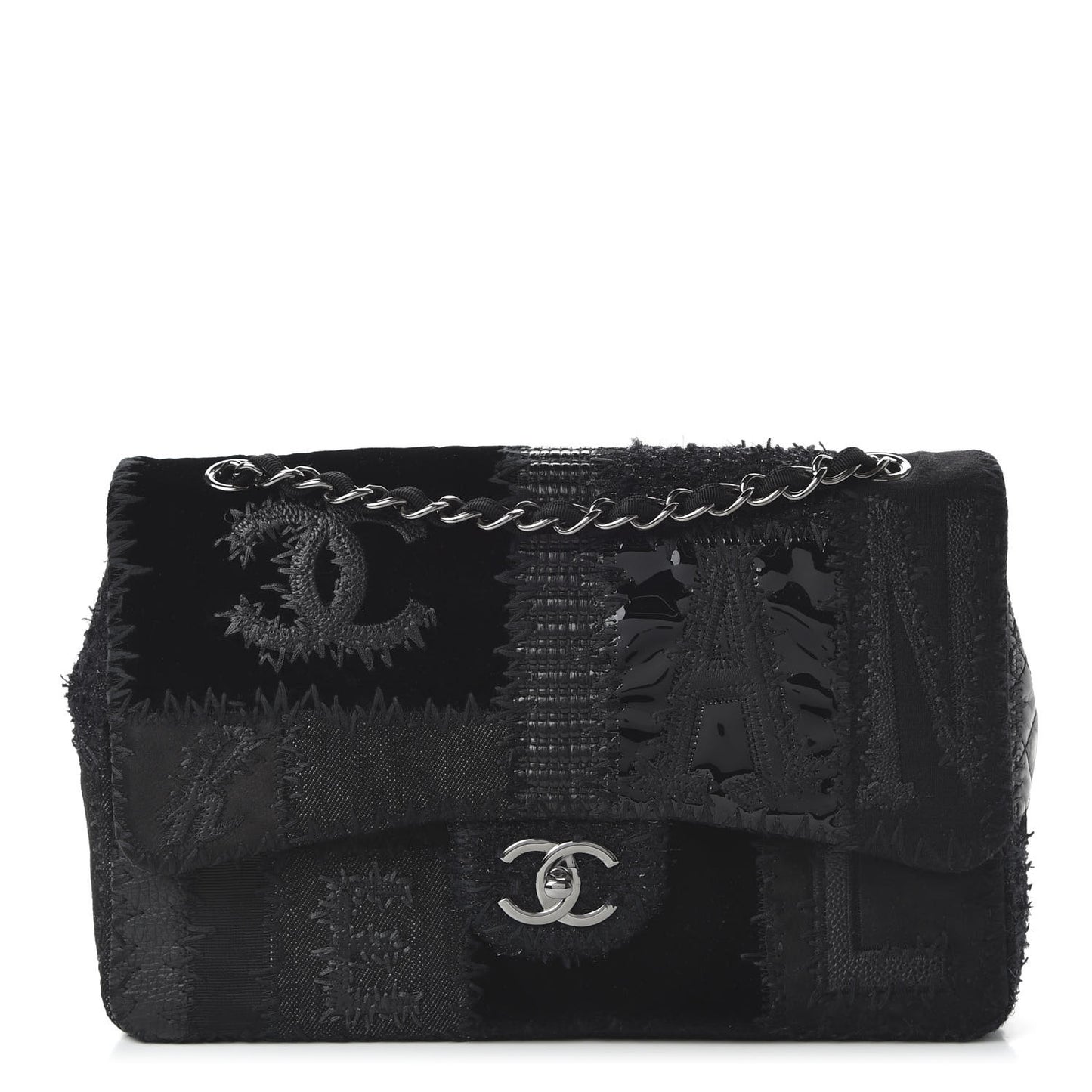 Tweed Patchwork Jumbo Single Flap Black