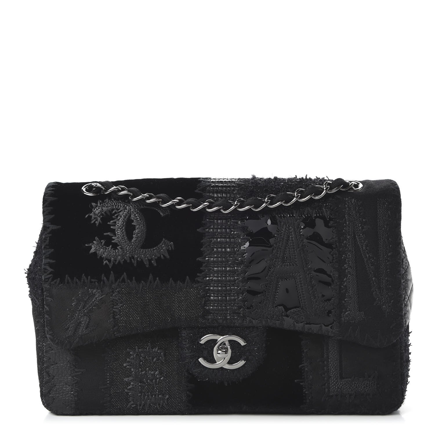 Chanel Tweed Patchwork Jumbo Single Flap Black 1 of 10