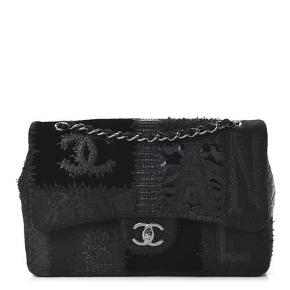 Chanel Tweed Patchwork Jumbo Single Flap Black 1 of 10