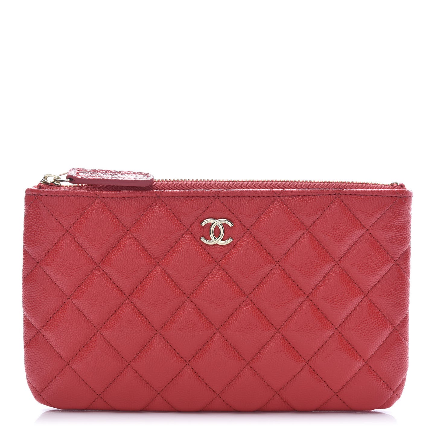 Shiny Caviar Quilted Cosmetic Case Red