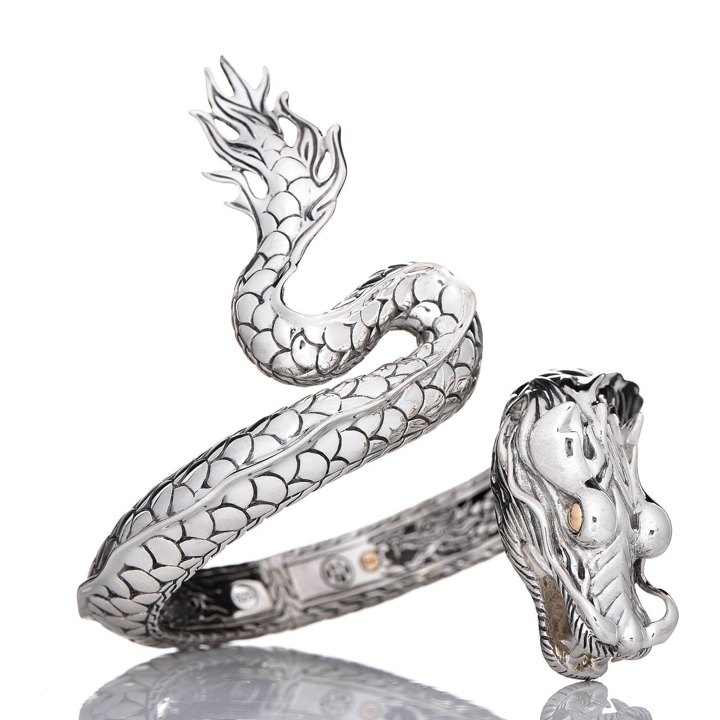 Sterling Silver 18K Yellow Gold Naga Dragon Kick Cuff Bracelet