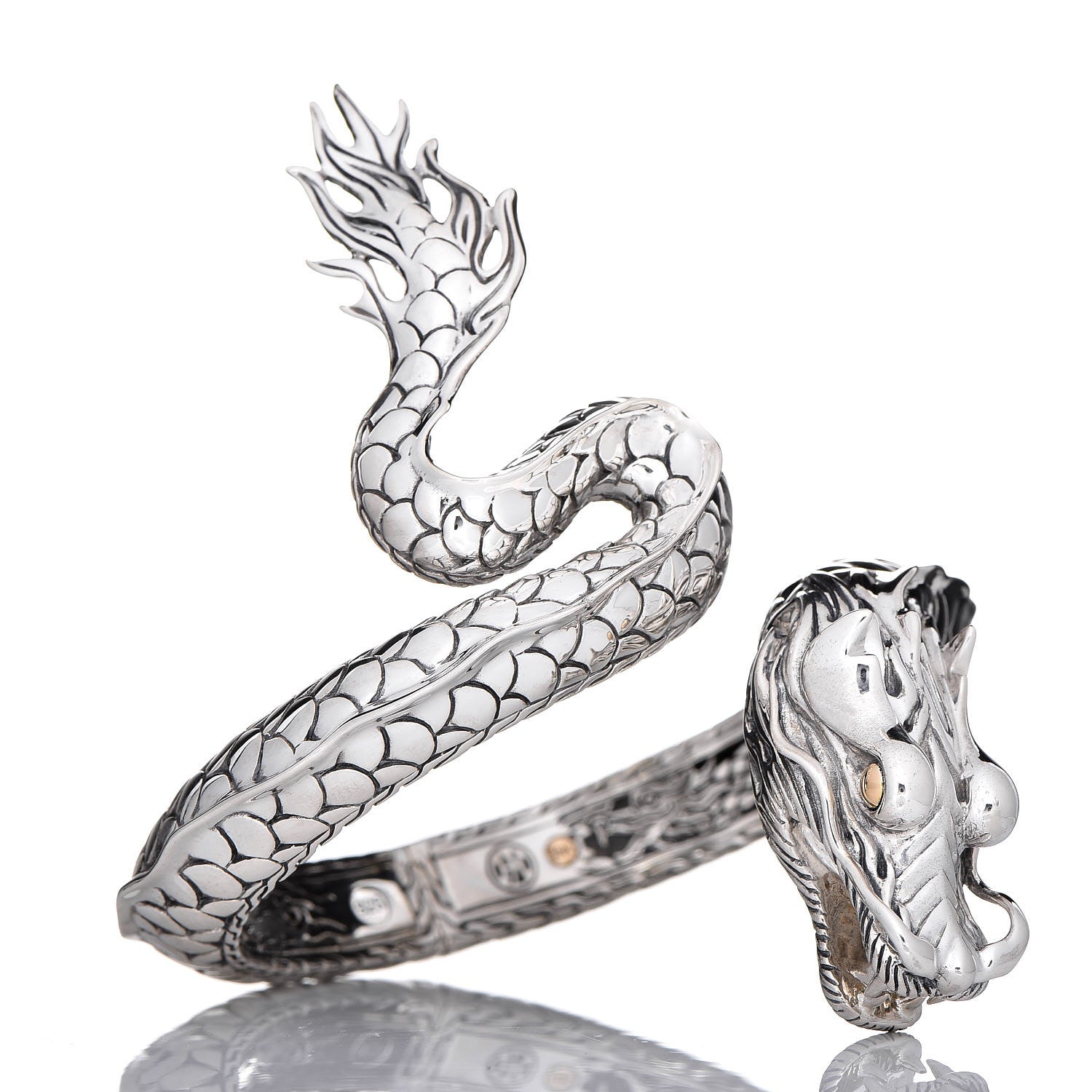 John Hardy Sterling Silver 18K Yellow Gold Naga Dragon Kick Cuff Bracelet 3 of 8