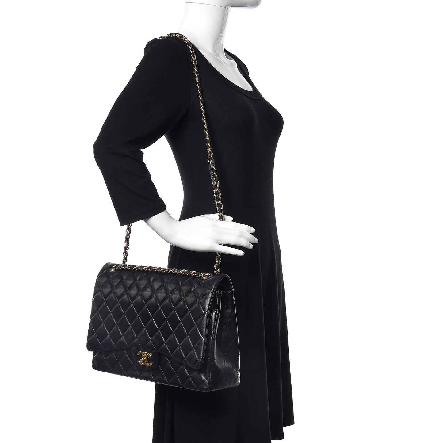 Lambskin Quilted Maxi Double Flap Black