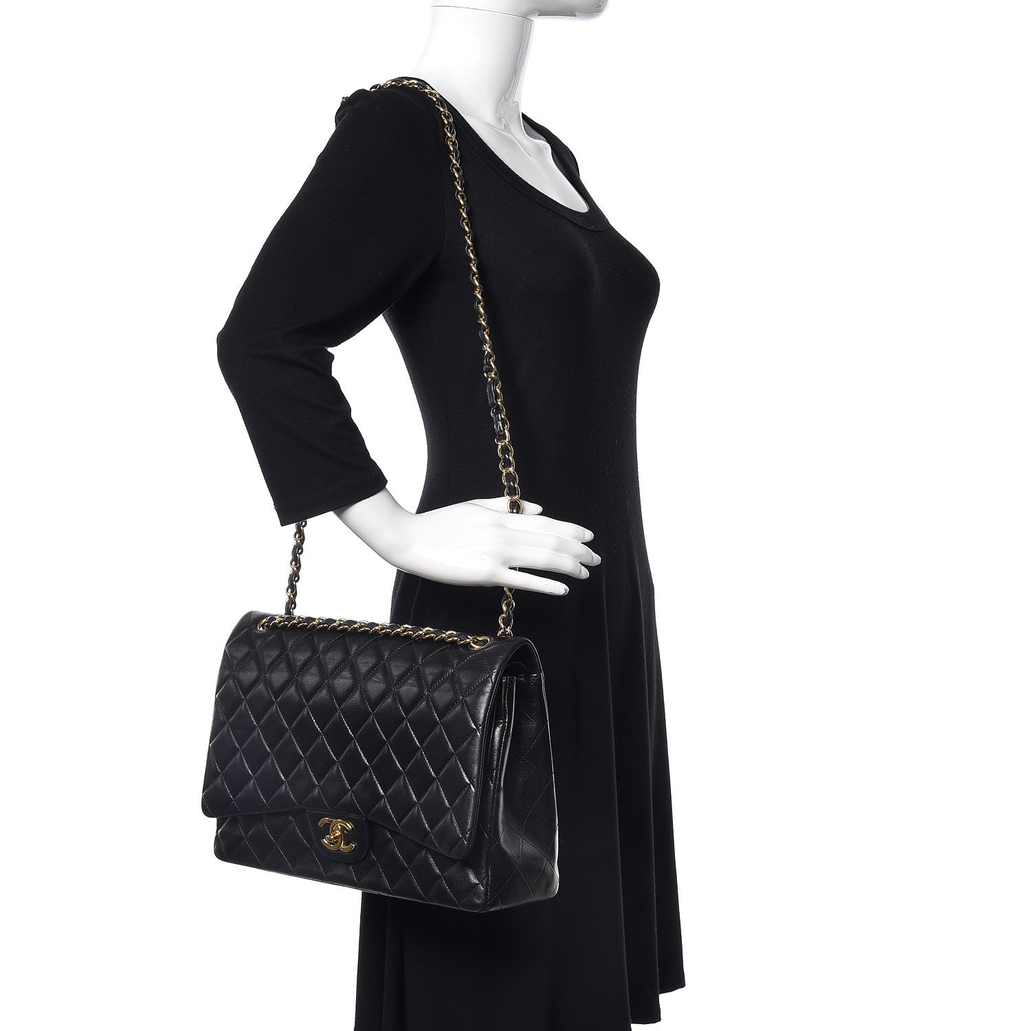 Chanel Lambskin Quilted Maxi Double Flap Black 2 of 15