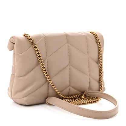 Saint Laurent Lambskin Quilted Toy Loulou Puffer Monogram Chain Satchel Dark Beige 3 of 10
