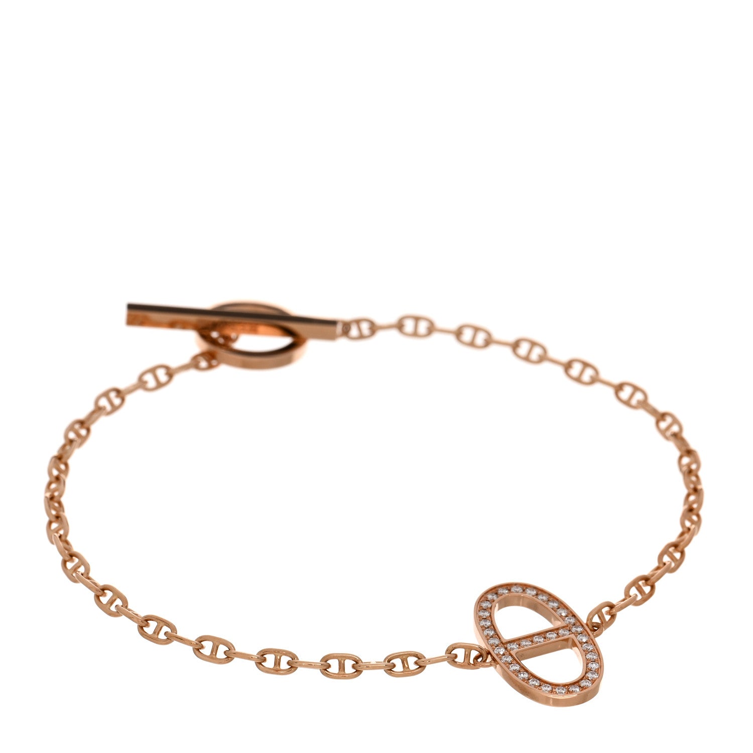 Hermes 18K Rose Gold Diamond Chaine D'Ancre Contour Bracelet XS 1 of 5