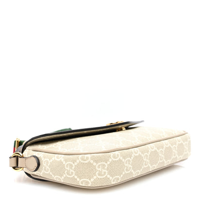 Gucci GG Supreme Monogram Textured Dollar Calfskin Web Mini Ophidia Envelope Shoulder Bag Beige Mystic White Oatmeal 4 of 9