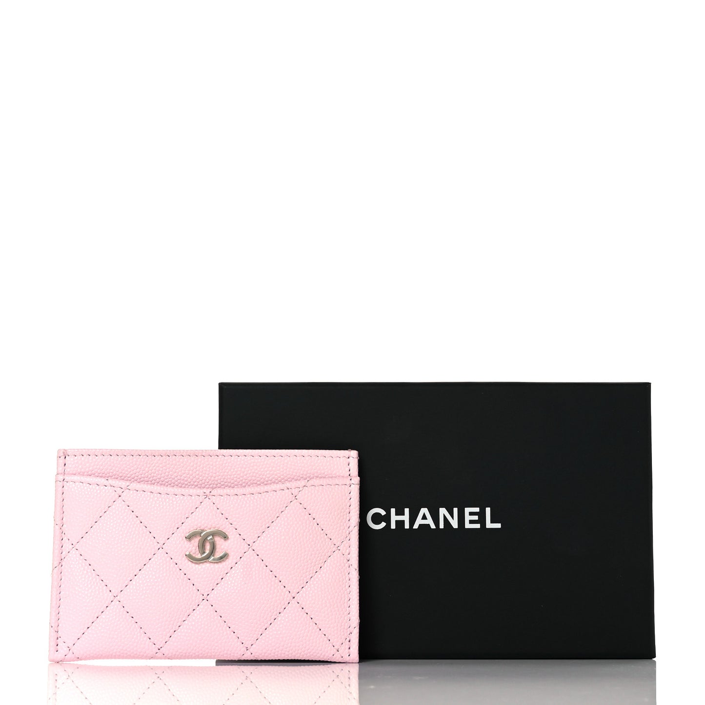 Caviar Quilted Card Holder Light Pink